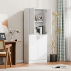 Cozy Castle Kitchen Pantry Cabinet, 71" Tall Wood Storage Cabinet with Doors and Shelves 4 Doors Freestanding Cupboard for Dining Room Living Room Furniture, White
