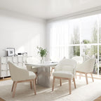 MALOL Dining Chairs Set of 6 with Lumbar Support,Fabric Upholstered Kitchen Chairs with Wooden Legs,Beige