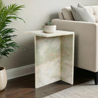 Elegant Boho Glam Accent Table with Stylish Modern Design – Solid Marble Stone Square Side Table for Living Room, Bedroom, Office, & Home Decor – 13 x 20 Inches