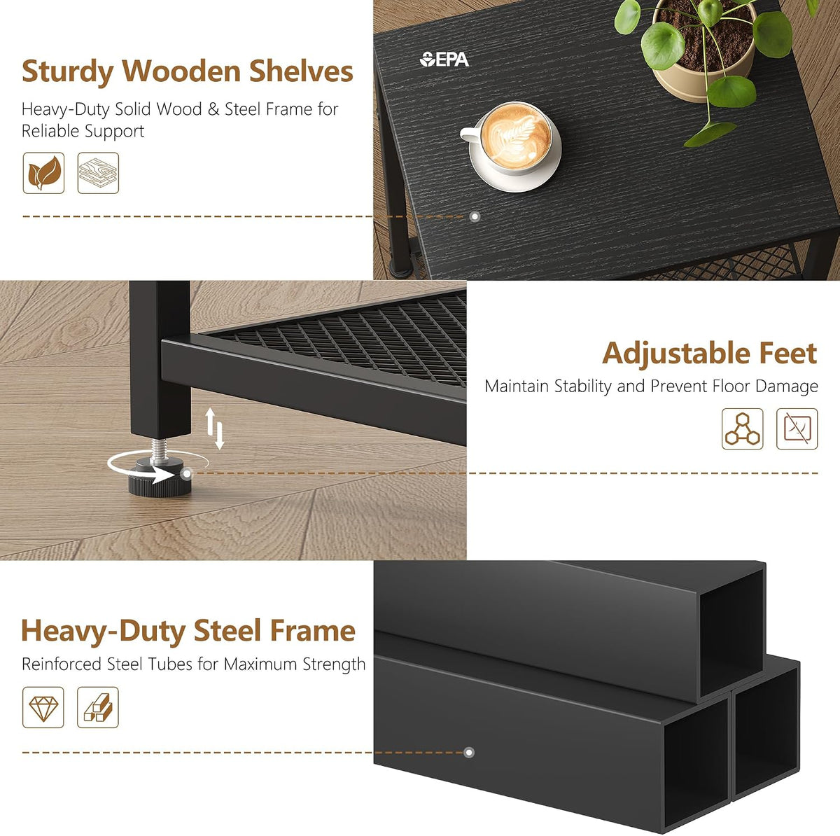 Heybly Small Side Table Set of 2, Tall End Table with Adjustable Shelf, Telephone Table, Nightstand, Accent Table Stand, Small Entryway Table, Bedroom,Living Room, Office,Bathroom, Black, HET003BK2