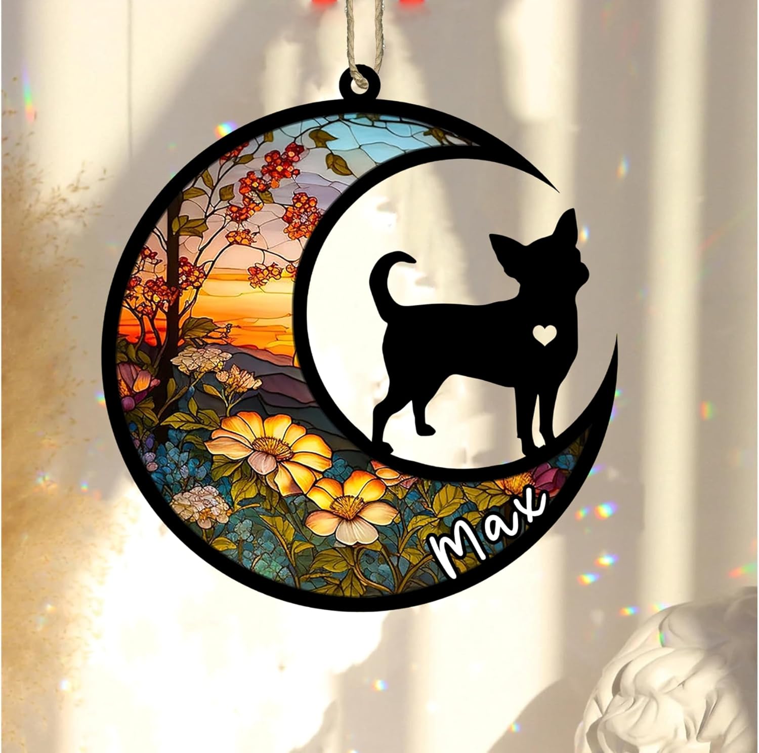 Personalized Dog Memorial, Custom Name Chihuahua Dog Christmas Ornament with Name, Custom Breeds, Pet Loss Light Catcher, Gifts for Lovers Loss of Pet Sympathy on Mothers Day Christmas