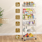6 Tier Slim Rolling Storage Cart, Narrow Mobile Shelving Unit Organizer Utility Cart with Wheels, Metal Wire Storage Rack with Baskets for Kitchen, Bathroom, Laundry & Living Room, 10in(W) White
