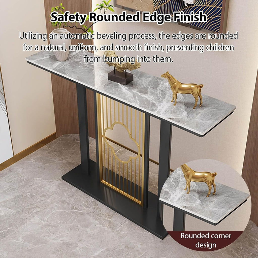 Entryway Accent Table with Metal Frame,Narrow Long Entryway Table with Thick Marble Tabletop,for Foyer Decor, Living Room Faux Marble Console Table,for Small Spaces(B,150cm/59in)