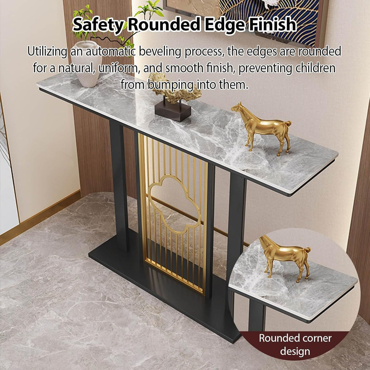 Entryway Accent Table with Metal Frame,Narrow Long Entryway Table with Thick Marble Tabletop,for Foyer Decor, Living Room Faux Marble Console Table,for Small Spaces(B,150cm/59in)