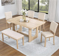 Harper & Bright Designs Modern 6-Piece Dining Table Set with Bench & 4 Upholstered Chairs, Light Oak Rectangular Kitchen Table for 6, U-Shaped Base, Farmhouse Rustic for Dining Room Living Room