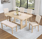 Harper & Bright Designs Modern 6-Piece Dining Table Set with Bench & 4 Upholstered Chairs, Light Oak Rectangular Kitchen Table for 6, U-Shaped Base, Farmhouse Rustic for Dining Room Living Room