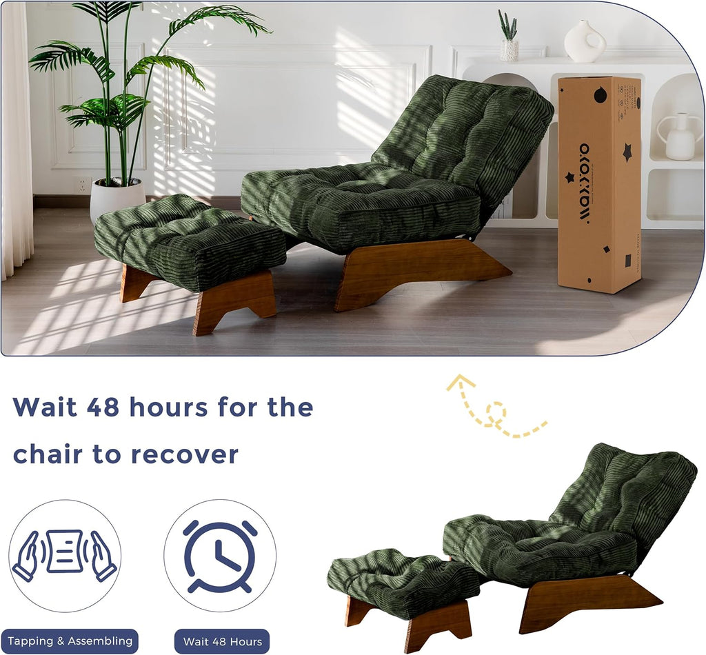 MAXYOYO Accent Chair with Ottoman, Lounge Chair with Adjustable Backrest | Tufted Living Room Chair Upholstered Lounge Chair with Footrest Set, Modern Chair for Reading Room, Green
