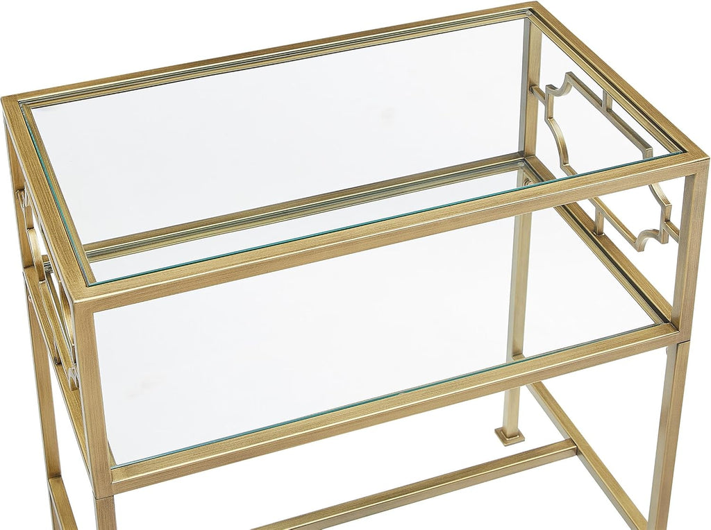 Gretna Rectangular Antique Gold Metal and Glass Accent Table