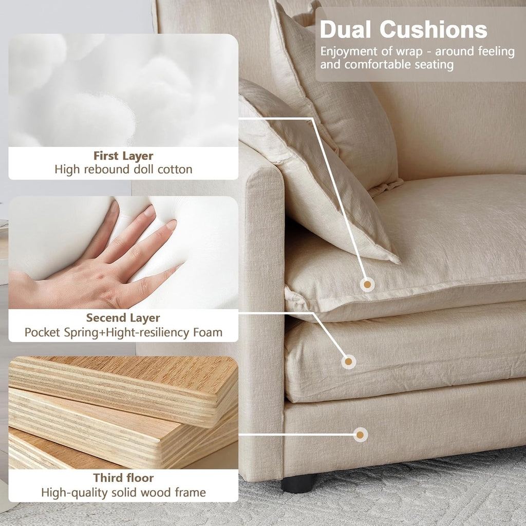 Modular Sectional Sofa, 76.7 Inch I-Shaped Cloud Sofa with Deep Seat Comfortable Chenille Sofa with Cushion Double Sectional Sofa for Living Room Apartment,Light Coffee