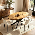 63"-78.7" Extendable Oval Dining Table Set for 4 | 5 Piece Large Round Walnut Table Set, 4 Beige PU Dining Chairs, Living Room, Kitchen, Space Saving, Mid Century Modern