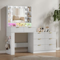 HUANLEGO 57" Fluted Makeup Vanity Desk with Mirror and Lights, White