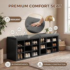 Shoe Rack Bench, Shoe Storage Bench with Cushion, Shoe Organizer 18 Cubbies for Entryway Hallway Bedroom Living Room, Holds Up to 400lbs