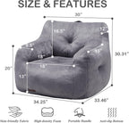 Hobestluk Furry Bean Bag Chair with Arms, Foam Filler for Adult, Grey | Soft Faux Fur Cover, High-Density Resilient Foam, Wide Backrest & Arm-rest, Carrying Handle, Fits Small Spaces, No Assembly