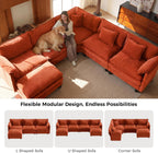 ELUCHANG 114" Oversized Modular Sectional Sofa, Comfy Chenille Cloud Couch, 7-Seater V Shaped Modern Deep Seat Sofa w/Removable Covers for Living Room, Bedroom, DIY Combination - Terracotta