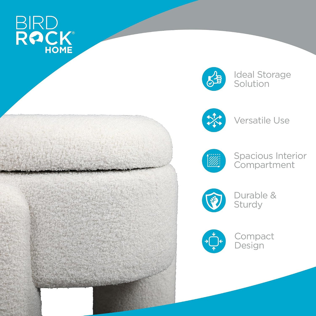 BIRDROCK HOME Sherpa Upholstered Storage Bench | Cozy Seat with Soft Sherpa Cushion, Versatile for Living Room, Bedroom, or Entryway Ottoman | Sturdy Design, 45” L x 20.5” W x 20” H