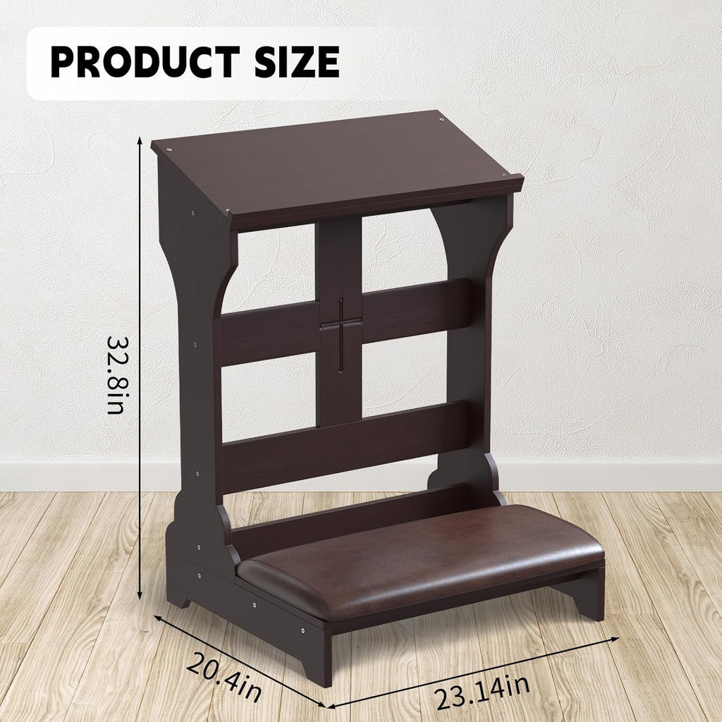 Prayer Kneeler, Wooden Prayer Bench Stool with Shelf and Cushion, Padded Kneeler Shelf for Kneeling at Home, Church Prayer Bench Stool Table