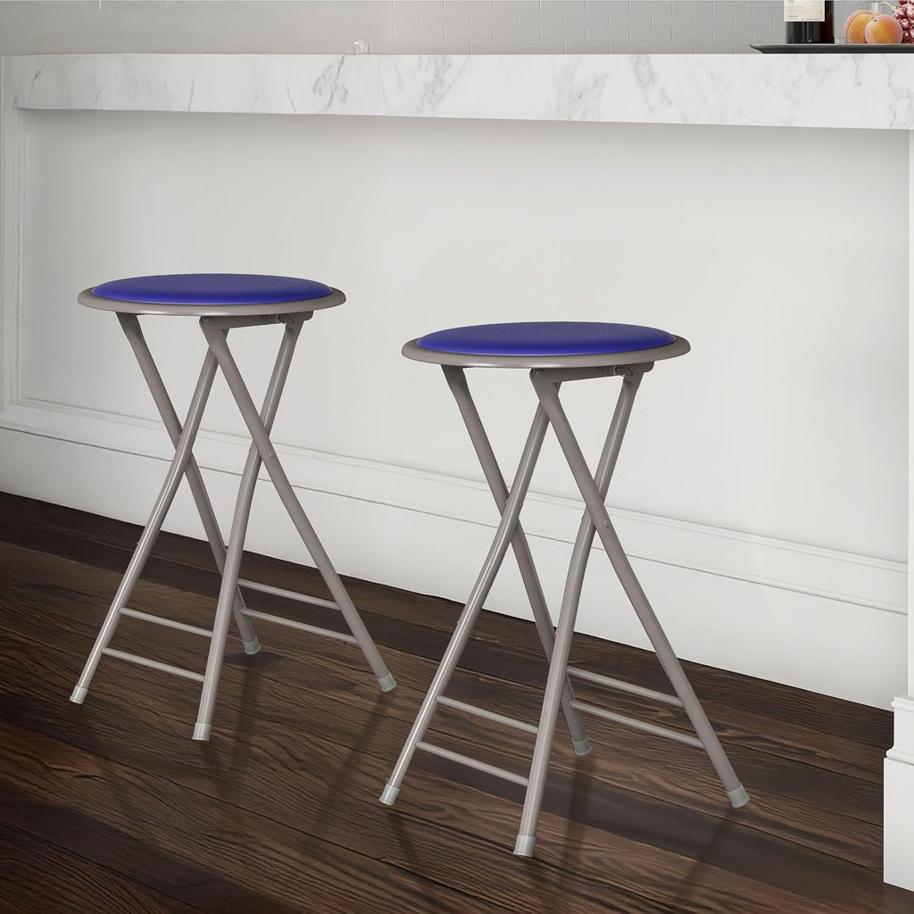 Lavish Home Folding Stool - Set of 2 Counter Height Bar Stools – 24-Inch Backless Folding Chairs with 225lb Capacity for Kitchen, Rec Room, or Game Room (Blue)