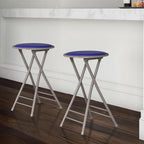 Lavish Home Folding Stool - Set of 2 Counter Height Bar Stools – 24-Inch Backless Folding Chairs with 225lb Capacity for Kitchen, Rec Room, or Game Room (Blue)