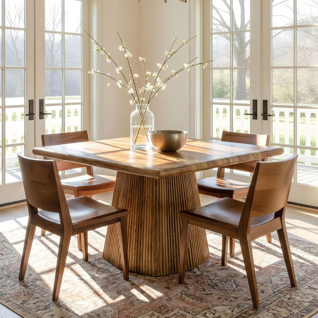 Tribesigns Square Dining Table for 4, 31.5-Inch Farmhouse Kitchen Table with Sturdy Pedestal Base for Kitchen & Dining Room & Living Room (Rustic Brown)