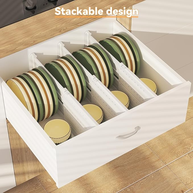 REBECAT 5 Pack Drawer Dividers for Clothes Adjustable Drawer Dividers 4" High Expandable from 11"-17" for Dresser Baby Clothes Bathroom Bedroom Kitchen and Office Storage，White