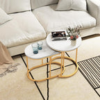 LDAILY Nesting Coffee Table Set with Marble-Look Top, 2-Piece | Golden Steel Frame, Easy Assembly, Accent Stacking Side Table, for Bedroom, Living Room, Apartment