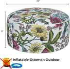 Inflatable Outdoor Ottoman,20"x9" Portable Patio Pouf,Water Resistant,Fade-Resistant,Round Blow Up Footrest Stools for Home Garden Camping Travel(Butterfly Flower)