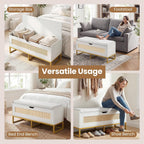 Giantex Rattan Shoe Bench, Flip-Top Entryway Bench with Removable Padded Seat & Hidden Storage, Wooden Shoe Storage Chest with Metal Legs for Bedroom, Hallway, 440 lbs Max Load (White & Gold)