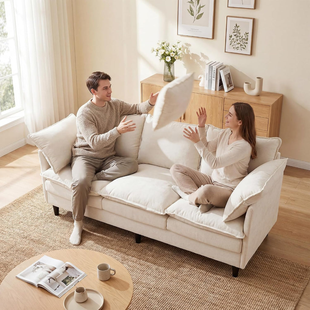 3 Seater Couch & Loveseat Sofa 2 Piece Set, Small 50" Love Seat & 69" Cloud 3 Seat Couch Sofa Set Washable Chenille Pillow Living Room Set for Apartment Office 50-Beige-3+2
