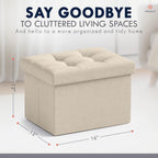 Ornavo Home Small Storage Ottoman Foldable Collapsible Rectangle Linen Ottoman Foot Rest Stool Seat, for Living Room, Bedroom, Home Office, Dorm - 12 x 16 x 12, Beige