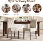Dining Chairs Set of 2, Parsons Chairs for Small Spaces, Light Beige | Modern Dining Room Chairs with Solid Wooden Legs, Fabric Upholstered Kitchen Chairs for Restaurant & Cafe