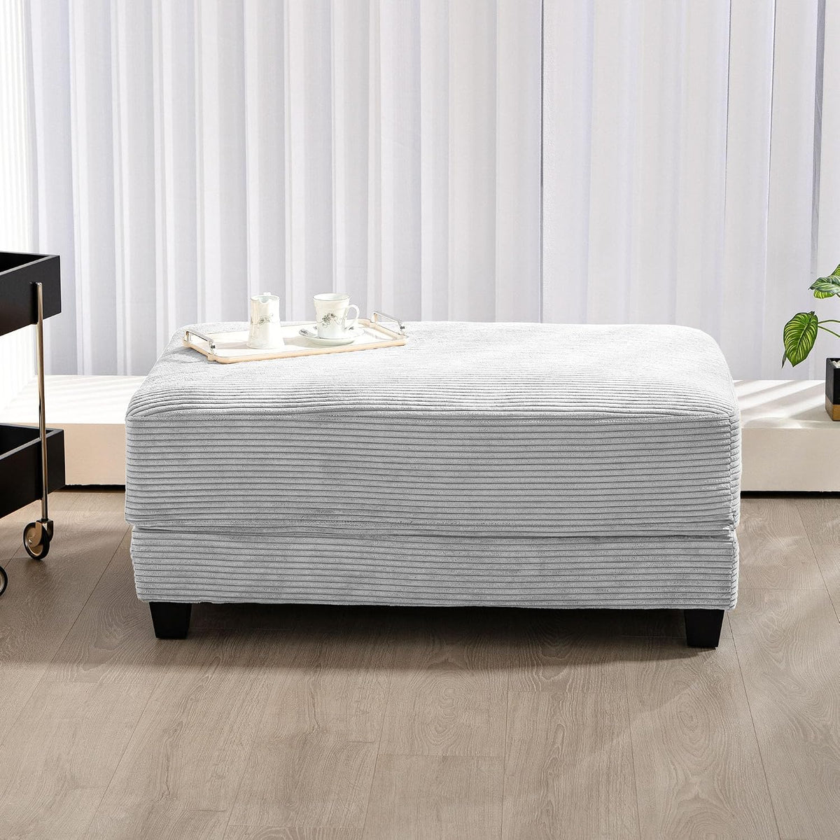 Corduroy Ottoman for Sectional Sofa, Modular Footrest with Wooden Legs, 43.7 x 29.1 x 18.5 Inches, Convertible Furniture for Living Room,Gray