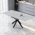 Extendable Dining Table, Modern Dining Table with Metal Leg, 62.4‘’-78.15‘’ Kitchen Table for 6-8 People, Space Saving Rectangular Kitchen Table for Office, Kitchen, Dining Room