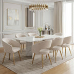 Hyfirm Set of 4 Cream Leather Dining Chairs, Modern Upholstered Kitchen Chairs Gold Metal Legs, Hollow Back, Accent Side Chair for Dining Room/Livingroom/Reception/Restaurant