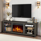 AMERLIFE 70" Fireplace TV Stand with 23" Electric Fireplace for 80" TVs | Rustic Grey, Wood Texture Finish, Farmhouse Style, Entertainment Stand, Media TV Console, Storage Cabinet, Living Room
