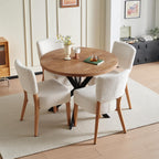 Howtek 5-Piece Kitchen Table Set, 37-Inch Faxu Wood Round Dining Table, White Upholstered Kitchen Side Chairs with Backrest & Metal Legs for Breakfast Nook, Dining Room, Office, Kitchen