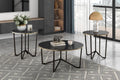 3pc Round Coffee and End Tables Set Black Tempered Glass Top Metal Frame | Includes 1 cocktail table and 2 end tables with black tempered glass tops