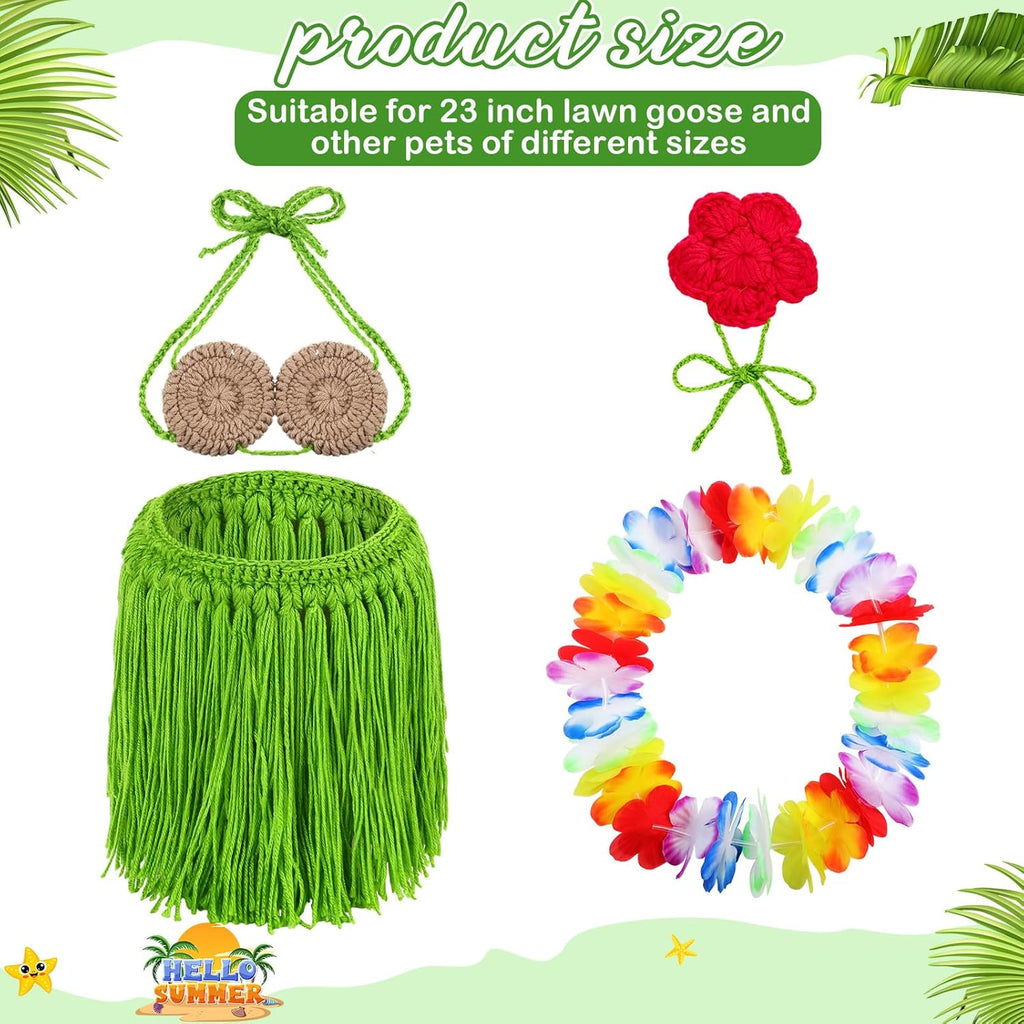 3 Pcs Summer Bikini Goose Outfit for 23'' Plastic or Cement Porch Goose Hawaiian Knitted Bikini Lawn Clothes Tropical Costume for Summer Hula Party Patio Yard Lawn