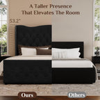 King Size Bed Frame with 53.15" High Crown Headboard, Black