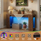 Cyclysio 63" Console Table with Outlet, Farmhouse Entryway Table with Colorful LED Lights, Wooden Sofa Table with Unique Carved Design, Foyer Accent Table for Entrance, Hallway, Living Room