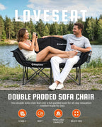 KingCamp Double Camping Chair, Heavy Duty 660lbs Folding 2 Person Chair | Portable Loveseat Couch Padded Comfortable Two Seat with Cup Holder&Carry Bag for Outdoor Lawn Backyard, Black
