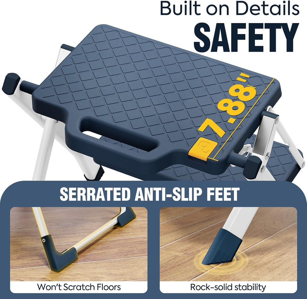 URACKIFY 2 Step Stool Ladder, Folding Step Ladders for Home, 330lb Cap,Blue | Non-Slip Feet, Release Button for Safety, Lightweight Foldable Step Stool for Kitchen & Farage Use. Easy to Carry & Store