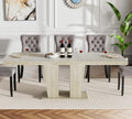 Extendable Dining Room Table for 6 8 10, 78.74" Modern Faux Travertine Wooden Long Large Rectangular Expanding Conference Kitchen Table with Dual Columns Base, White Oak