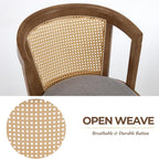 Kmax Modern Rattan Dining Chair Set of 4 Farmhouse Semi Barrel Dining Room Chair Wooden Upholstered Chair Oak Finish for Living Room Kitchen, Walnut/Grey Seat