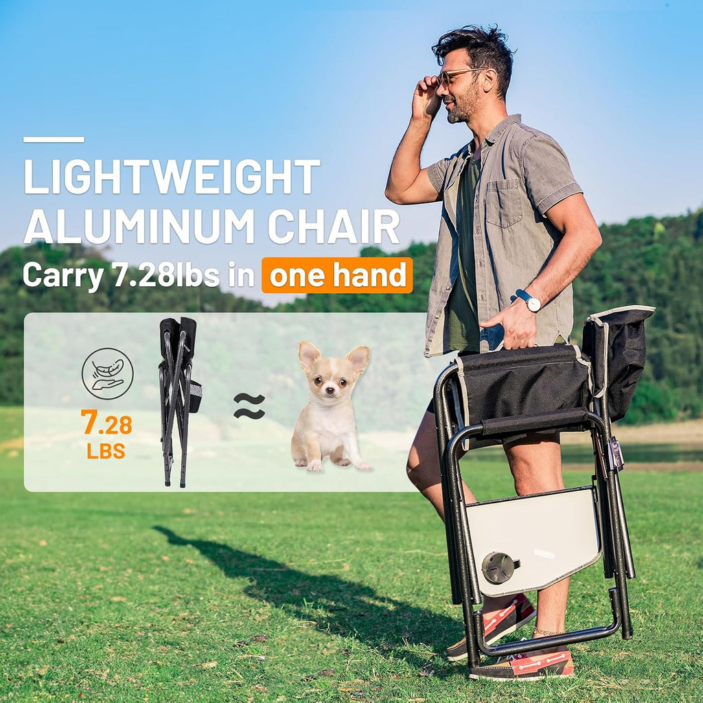 TIMBER RIDGE Aluminum Oversized Camping Chair, Support 400lbs | Lightweight Directors Chair Foldable with Side Table Detachable Side Pocket for Outdoor Camping, Lawn, Picnic