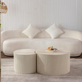 WILLIAMSPACE Beige Round Nesting Coffee Table Set of 2 with Wave Stripe, Modern Wooden Circle Drum Tables Center Table Accent Side Crescent Shape Table for Living Room, No Assembly, 18.9" + 14.96"