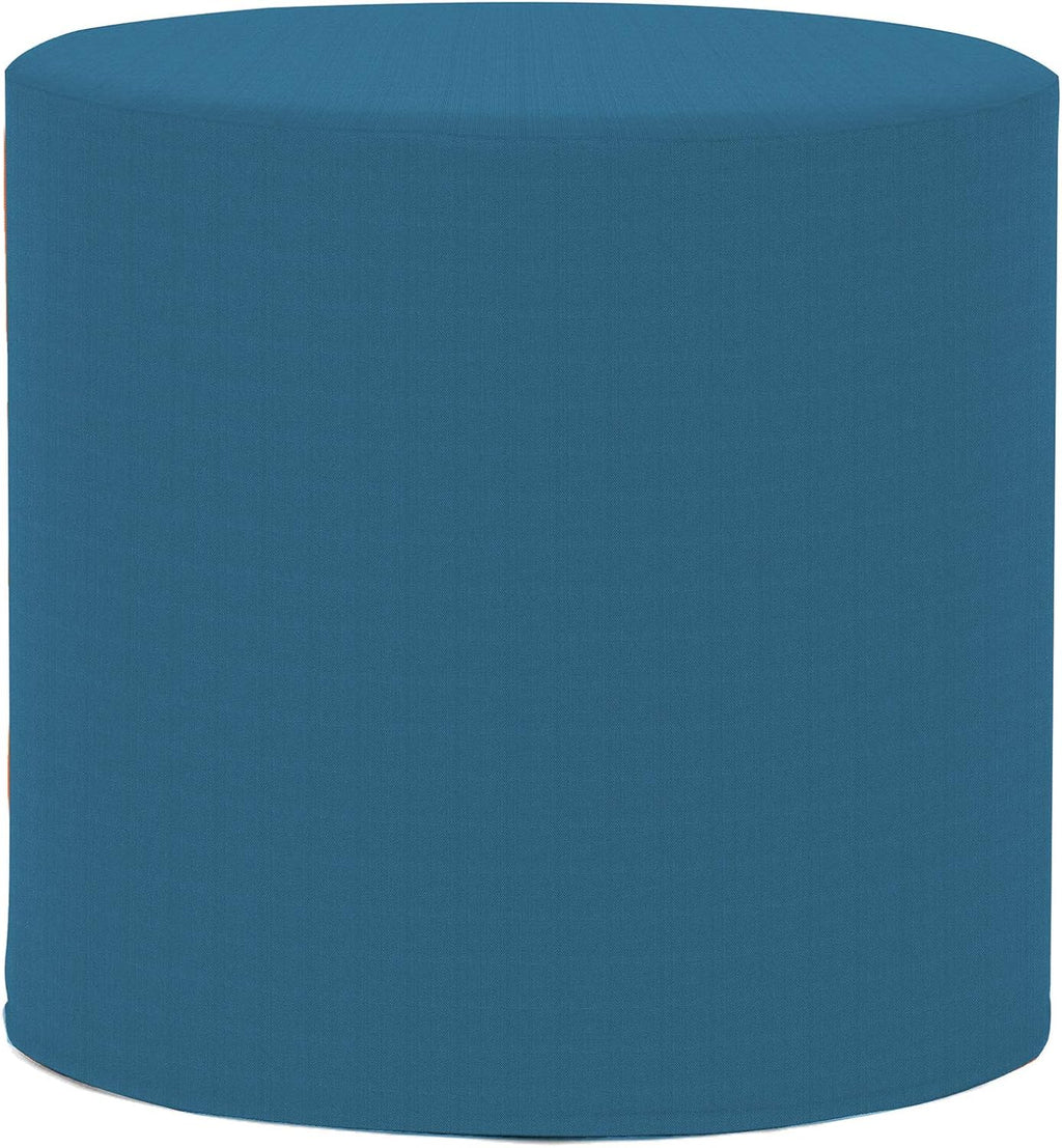 Howard Elliott Collection No Tip Cylinder Ottoman with Cover, Leather Side Table and Circular Footstool Seating for Living Room, Office and Bedroom Decor, 18 x 18 Inch, Seascape Turquoise