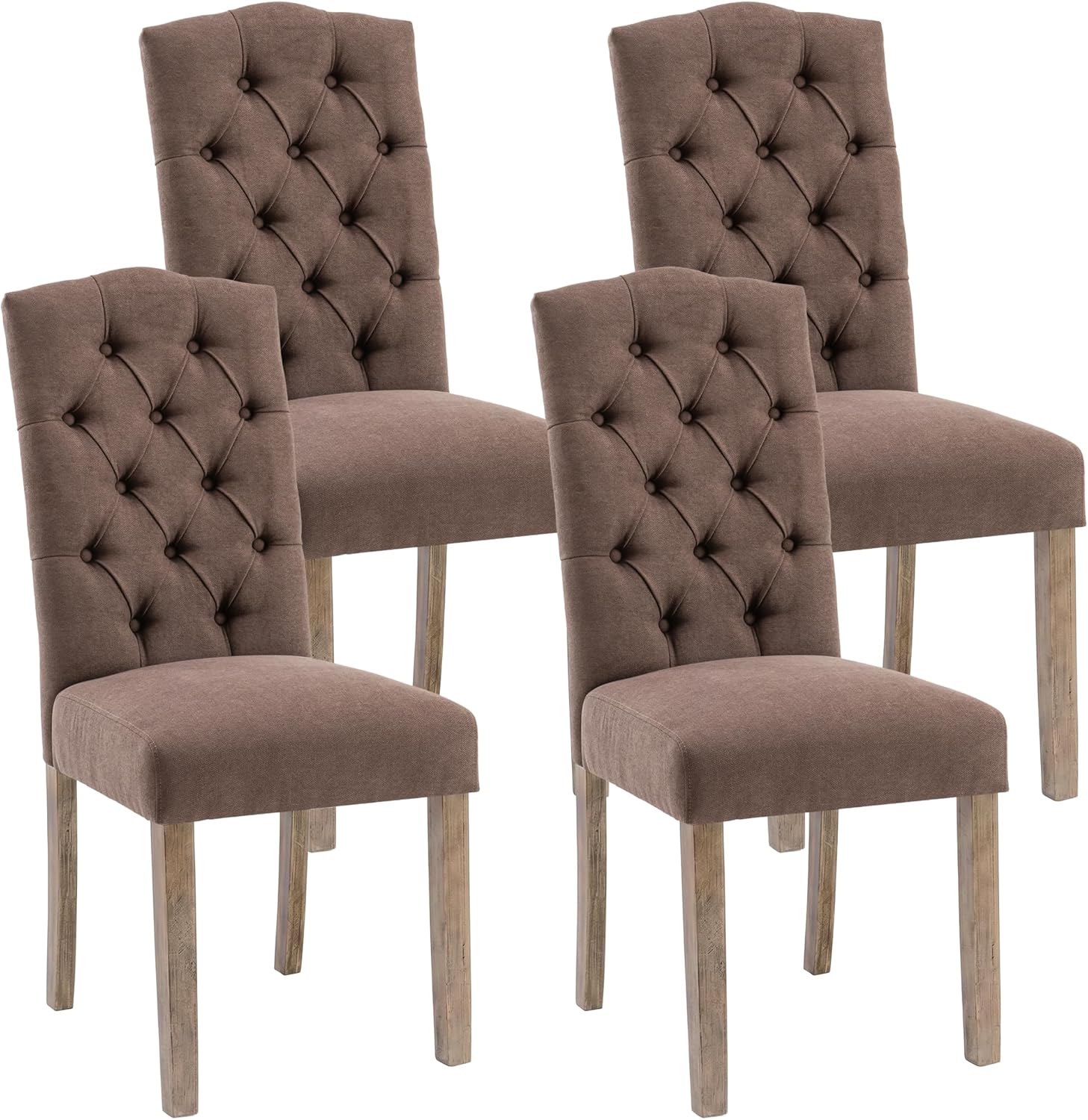 Tufted Upholstered Parsons Dining Chair Set Fabric Diner Accent Stylish Modern Kitchen Living Room with Button Sturdy Solid Wood Legs, 4-Pack