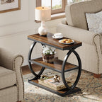 Tribesigns End Table, Narrow 3-Tier End Table for Living Room, Industrial Wooden Side Table with Metal Frame, Small Bedside Nightstand for Bedroom, Small Spaces, Rustic Brown
