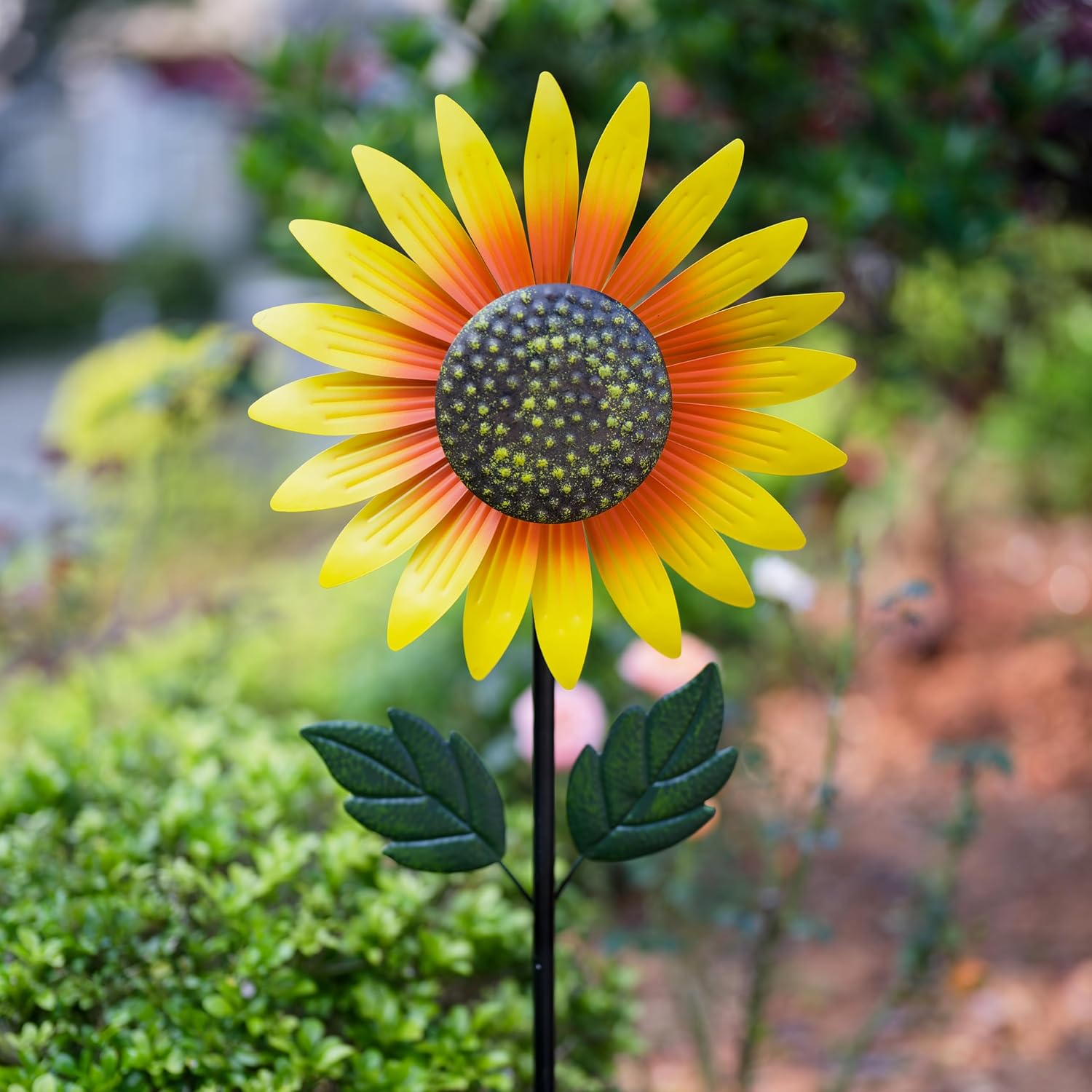 Yard Wind Spinner Outdoor,Garden Wind Spinners & Wind Sculptures,Sunflower Windmills Lawn Decor,Metal Flower Garden Pinwheels for Yard,12.8 * 57 Inches