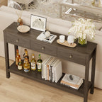 Gizoon Sofa Table with 3 Drawers, Modern Accent Console Table with Open Shelf, Large Storage Space, for Living Room, Front Hall, Entrance Hall, Study Room, Dark Brown